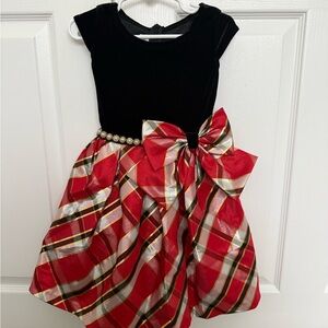 Girls Black and Red Plaid Dress with Bow